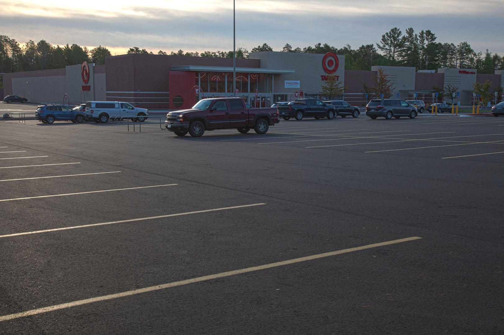 Paved parking lot of Target store with striping